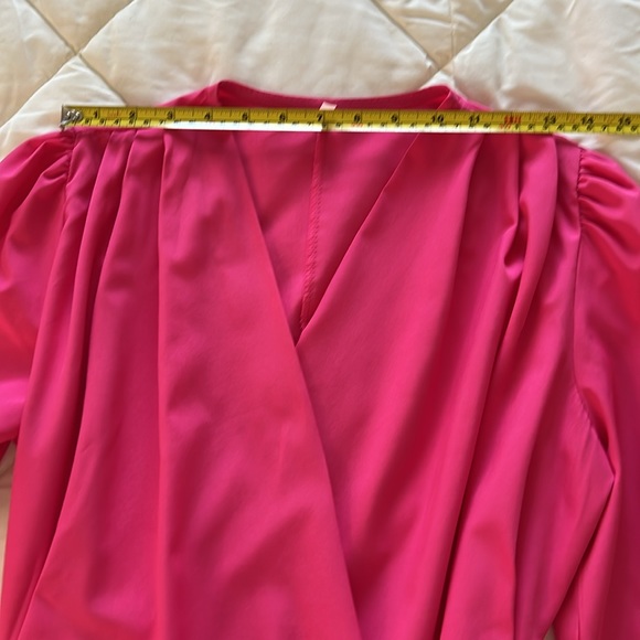 New Without Tag Barbie Pink Wrap Dress Long Sleeves Gold Buttoned Cuff Small - Picture 6 of 17